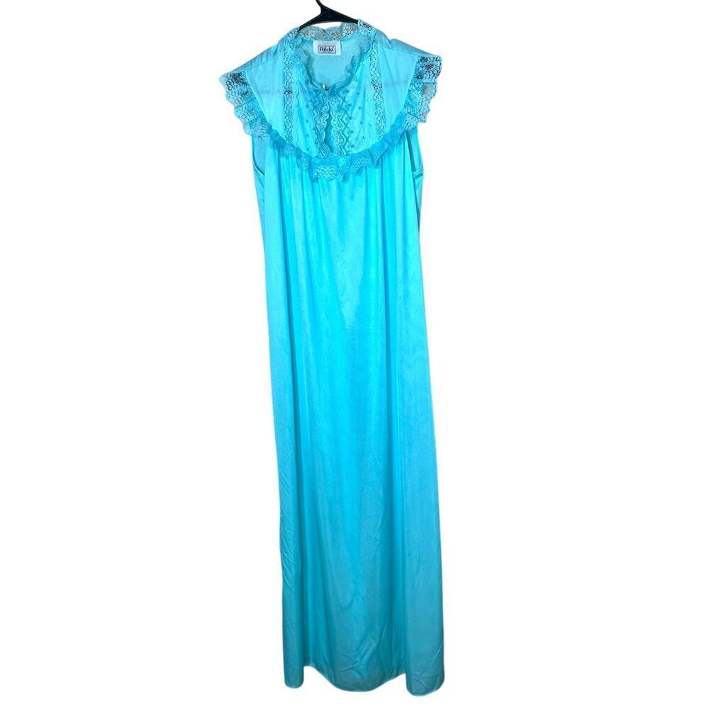 Vintage Rikki New York House Dress Muu Muu Sleep‎ Gown Blue Medium